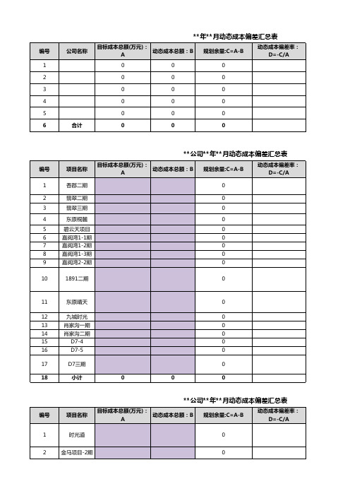 地产动态成本月报-填报表