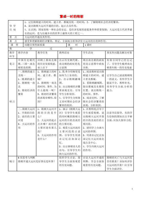 吉林省通化市外国语学校七年级历史下册第1课繁盛一时的隋朝教案新人教版