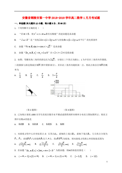 安徽省铜陵市第一中学2018_2019学年高二数学1月月考试题201901090128