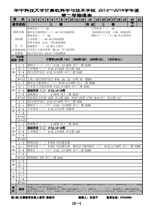 华中科技大学计算机科学与技术学院 2013～2014学年度第二学期课表