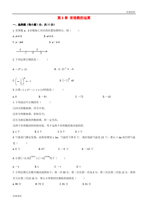 2019年七年级数学上册 第三章《有理数的运算》单元测试1 (新版)青岛版