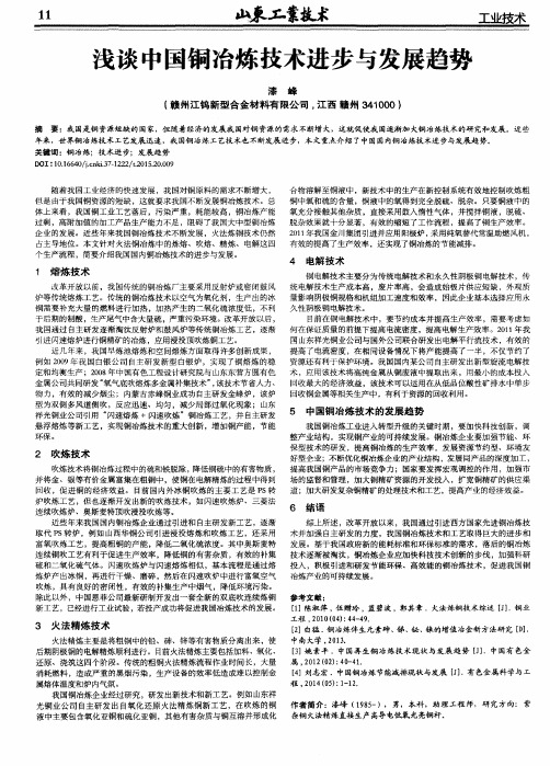 浅谈中国铜冶炼技术进步与发展趋势