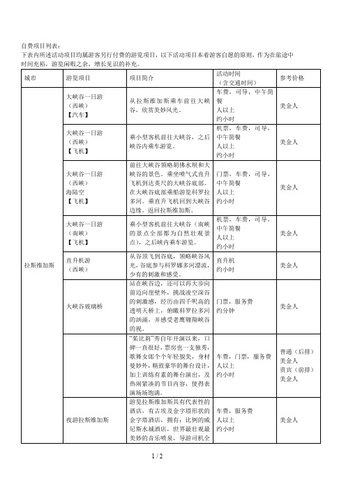 自费项目列表