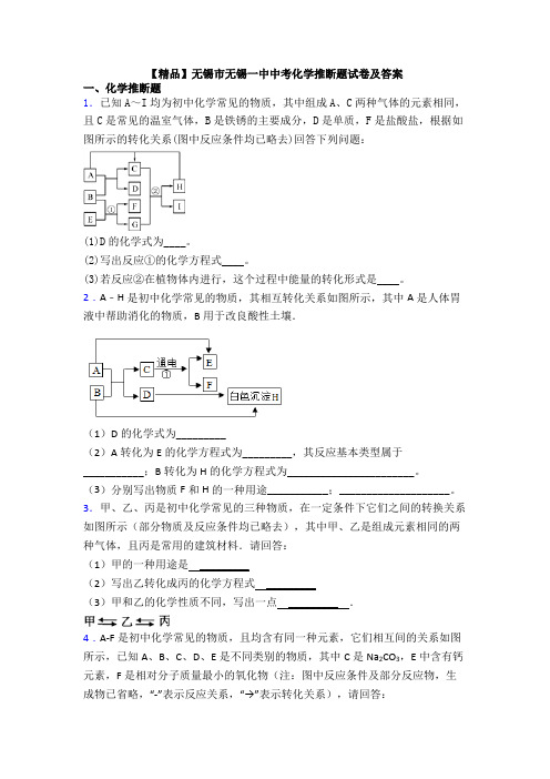 【精品】无锡市无锡一中中考化学推断题试卷及答案