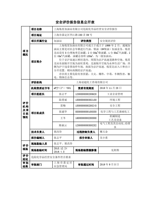 安全评价报告信息公开表