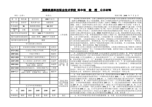 湖南铁路科技职业技术学院拟申报教授公示材料