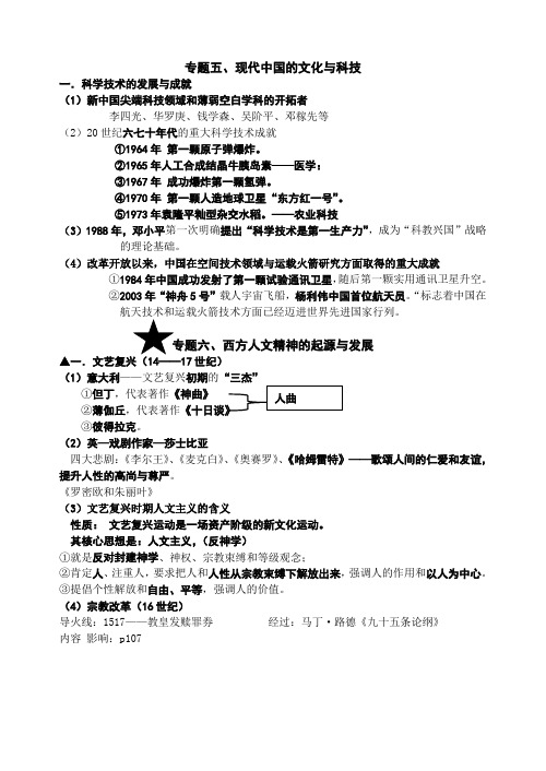 2012浙江高中历史会考复习资料 必修三 专题五——专题八