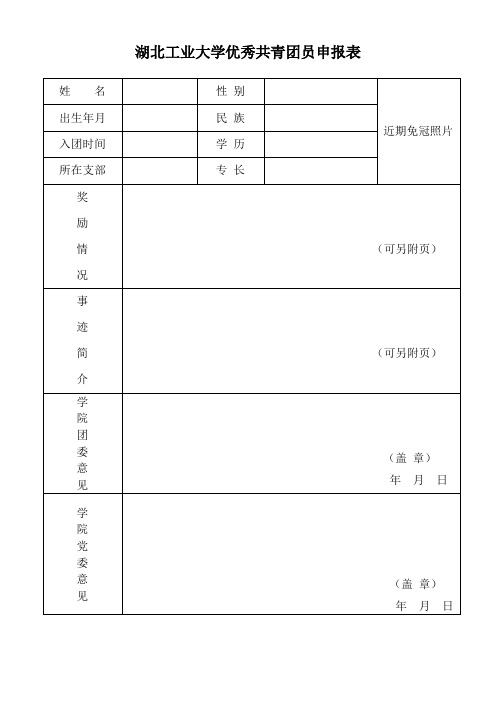 湖北工业大学优秀共青团员申报表