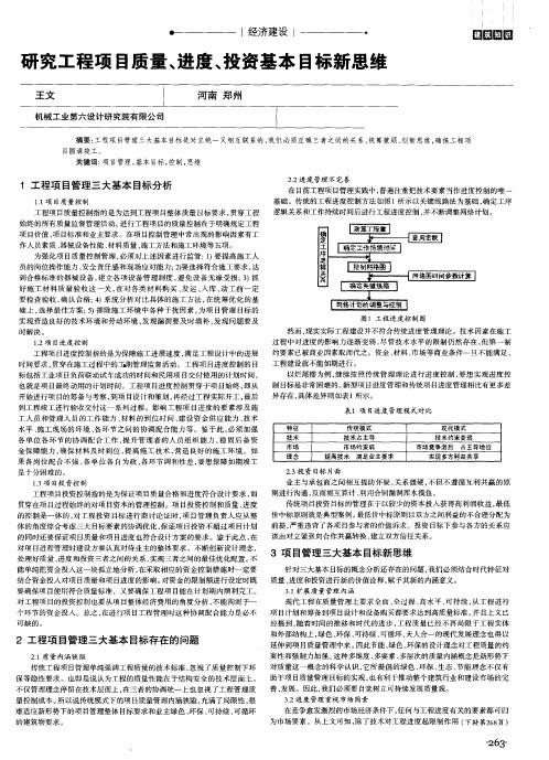 研究工程项目质量、进度、投资基本目标新思维