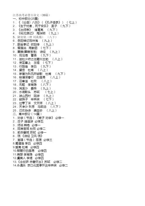 江苏高考必背古诗文(39篇)