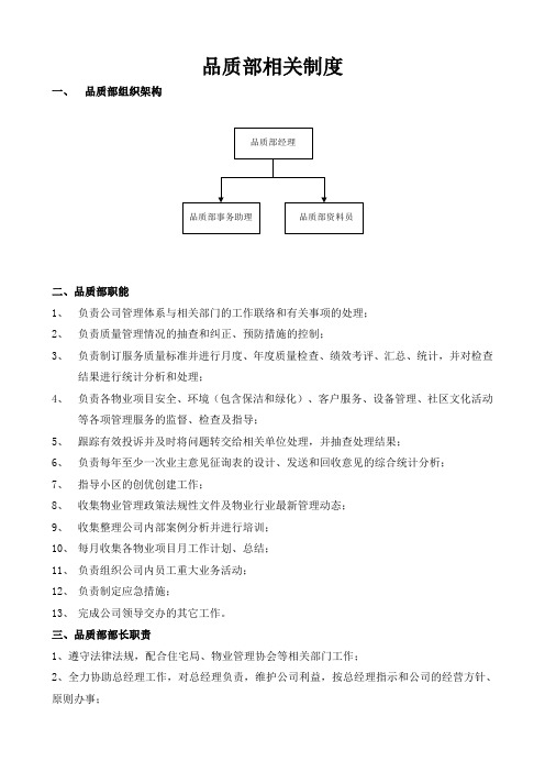 品质部工作制度及管理职责