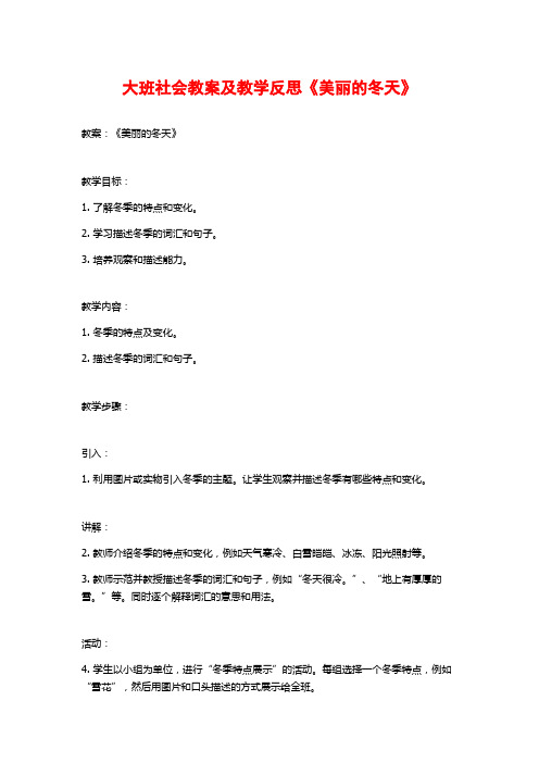 大班社会教案及教学反思《美丽的冬天》