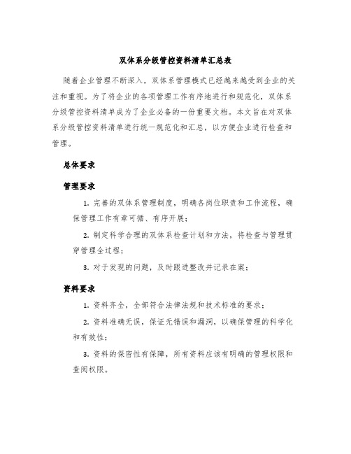 双体系分级管控资料清单汇总表