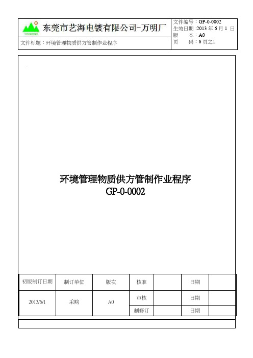 GP-0-0001环境管理物质供方管制作业程序