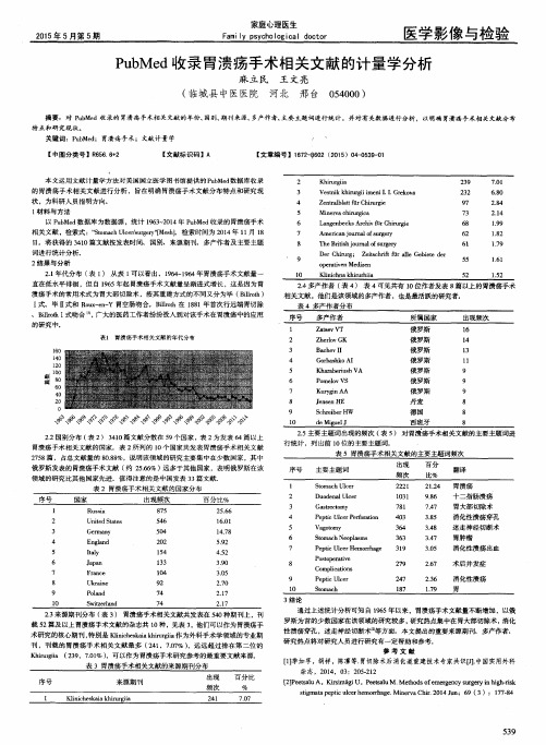 PubMed收录胃溃疡手术相关文献的计量学分析