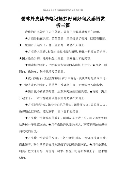 儒林外史读书笔记摘抄好词好句及感悟赏析三篇