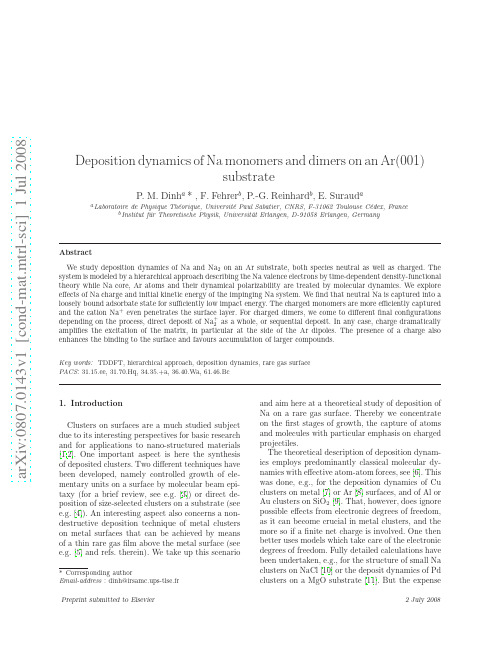 Deposition dynamics of Na monomers and dimers on an Ar(001) substrate