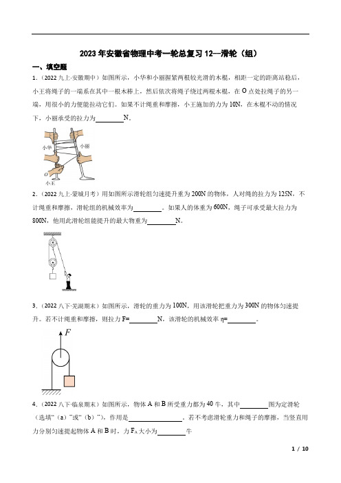 2023年安徽省物理中考一轮总复习12--滑轮(组)