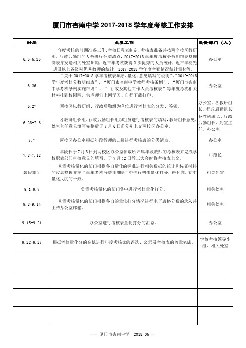 厦门杏南中学2017-2018学考核工作安排