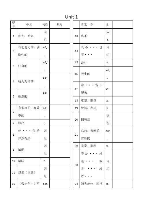 新译林版A单词默写