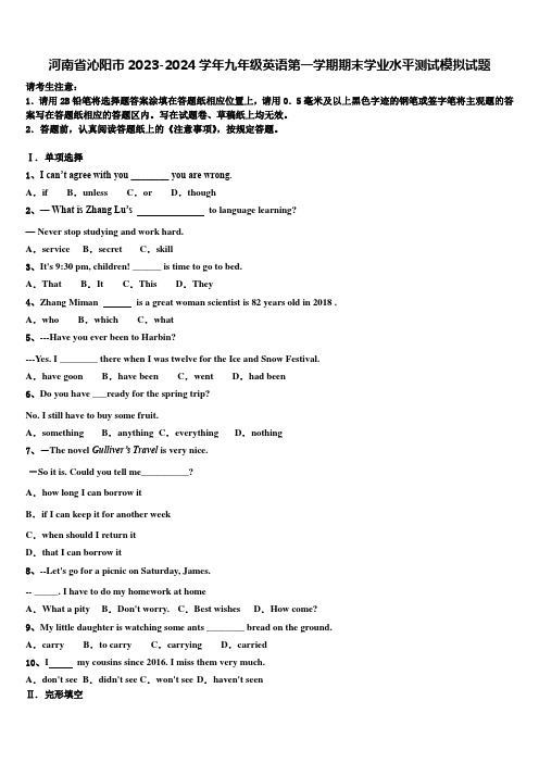 河南省沁阳市2023-2024学年九年级英语第一学期期末学业水平测试模拟试题含解析