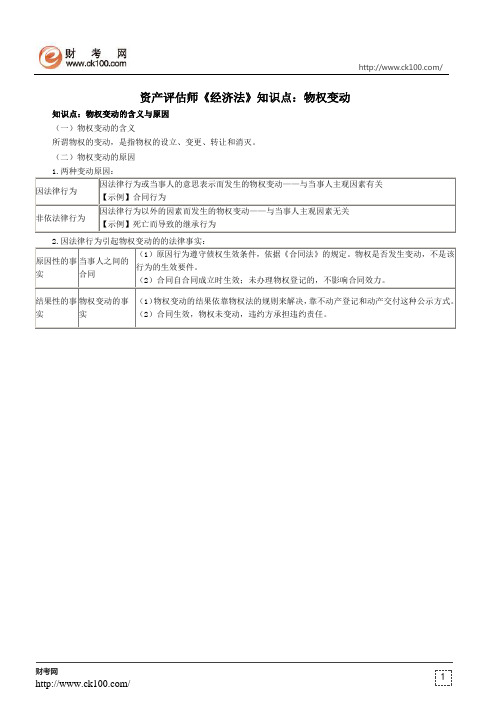 资产评估师《经济法》知识点：物权变动