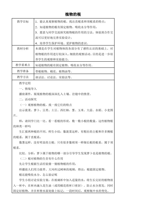 三年级科学教案-植物的根-冠军奖