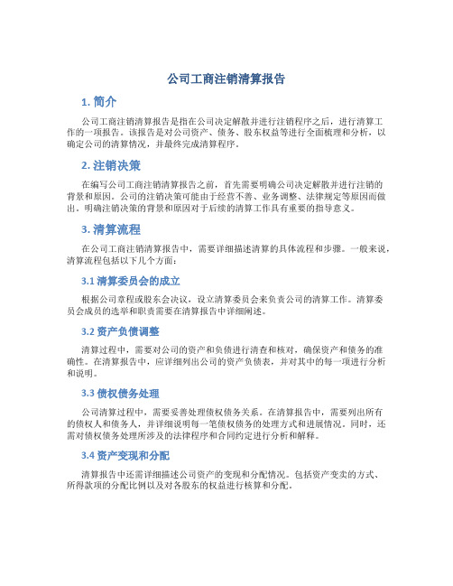 公司工商注销清算报告