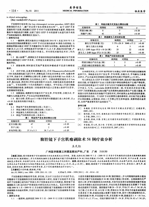 腹腔镜下子宫肌瘤剥除术58例疗效分析