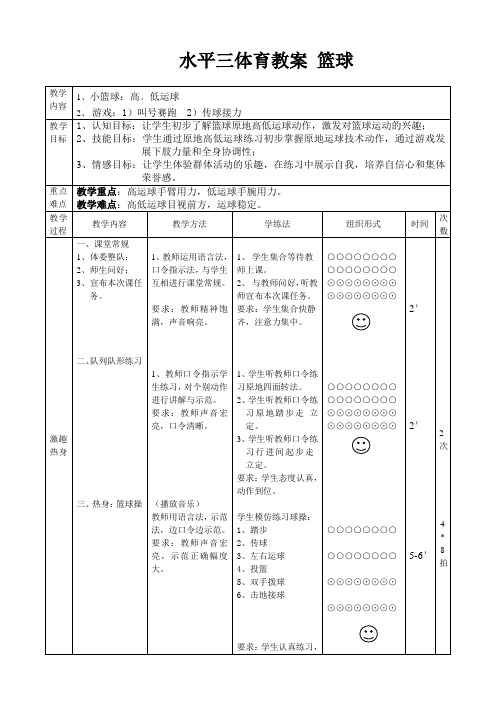 水平三体育教案 篮球