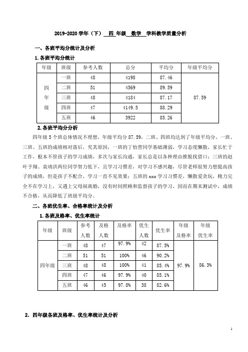 最新四年级数学教学质量分析 (四年级)