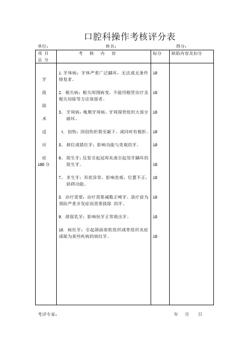 口腔科操作考核评分表