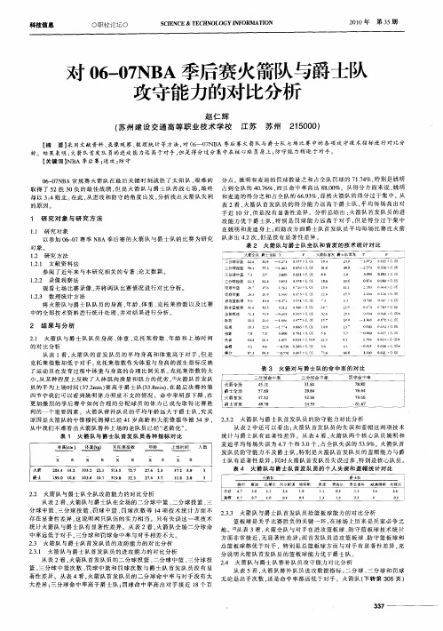 对06-07NBA季后赛火箭队与爵士队攻守能力的对比分析