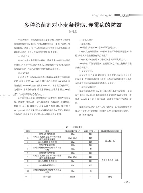 多种杀菌剂对小麦条锈病、赤霉病的防效