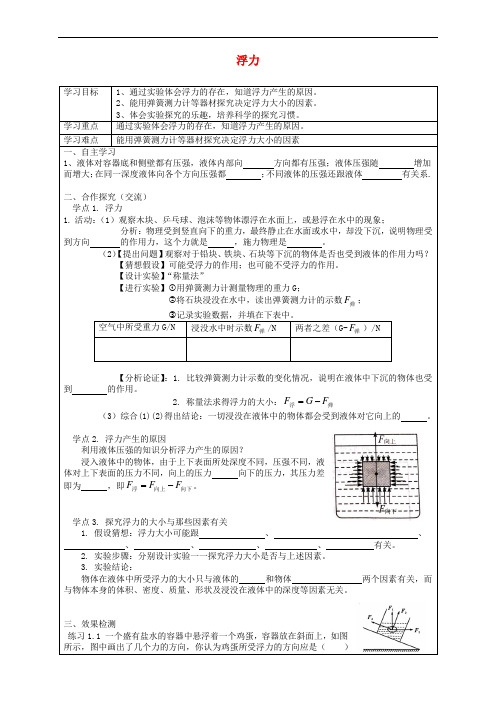 八年级物理下册 10.1 浮力导学案(无答案)(新版)新人教版