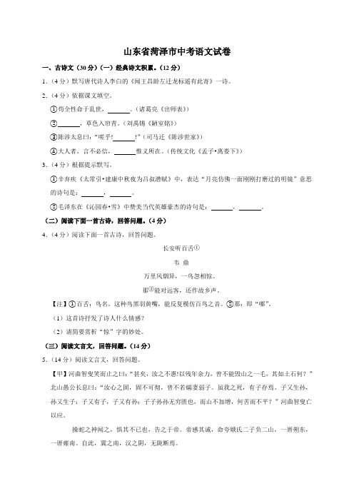 山东省菏泽市中考语文试题(含解析)