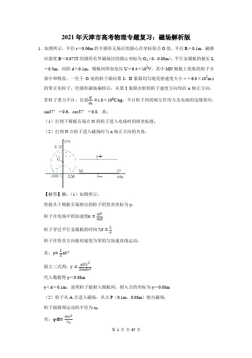 2021年天津市高考物理专题复习：磁场