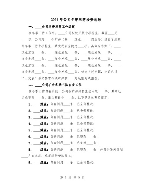 2024年公司冬季三防检查总结（二篇）