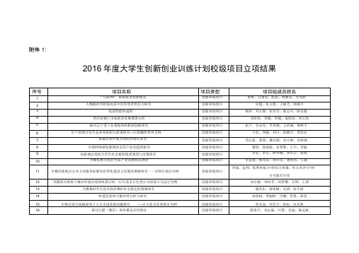 大学生创新创业训练计划校级项目立项结果