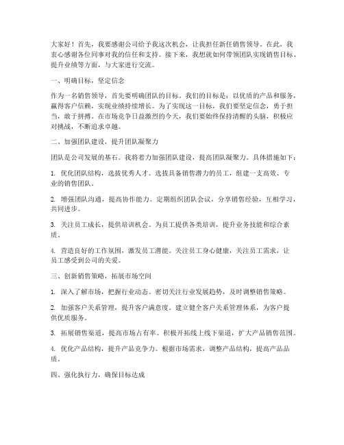 新上任销售领导发言稿范文