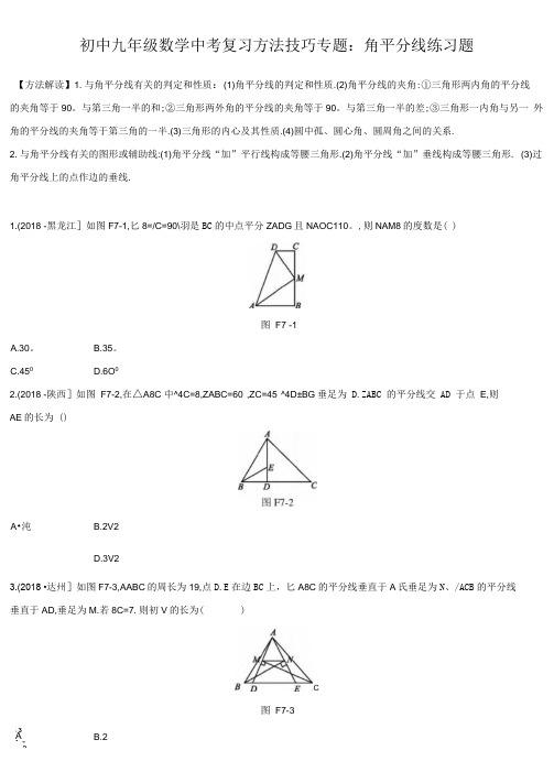 初中九年级数学中考复习方法技巧专题：角平分线练习题真题含解析