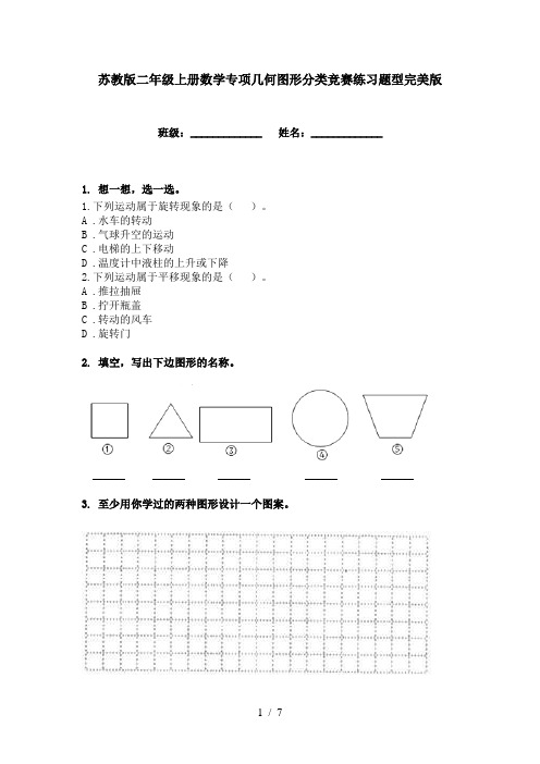 苏教版二年级上册数学专项几何图形分类竞赛练习题型完美版