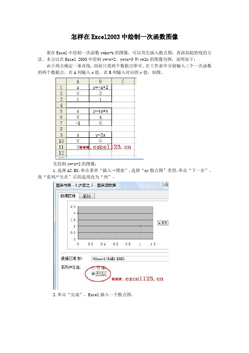 怎样在Excel2003中绘制一次函数图像