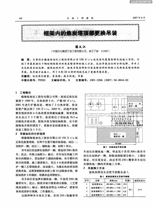 框架内的焦炭塔顶部更换吊装