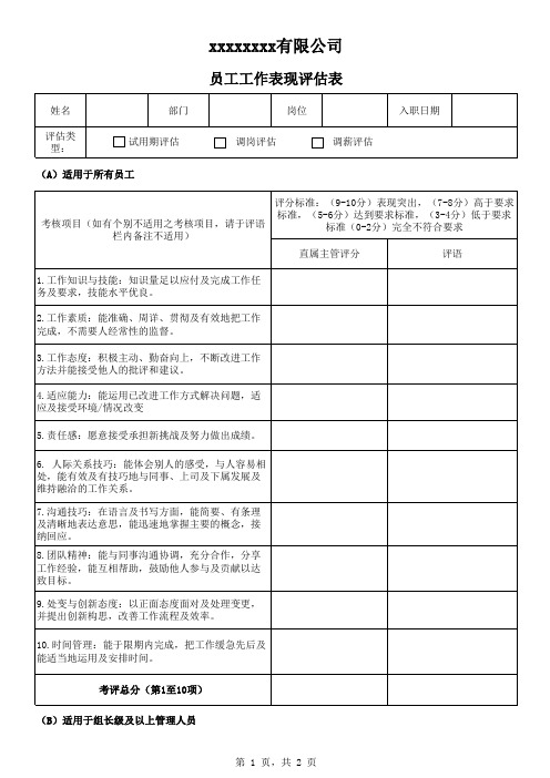 HR-007员工工作表现评估表