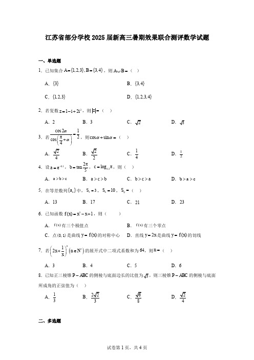 江苏省部分学校2025届新高三暑期效果联合测评数学试题