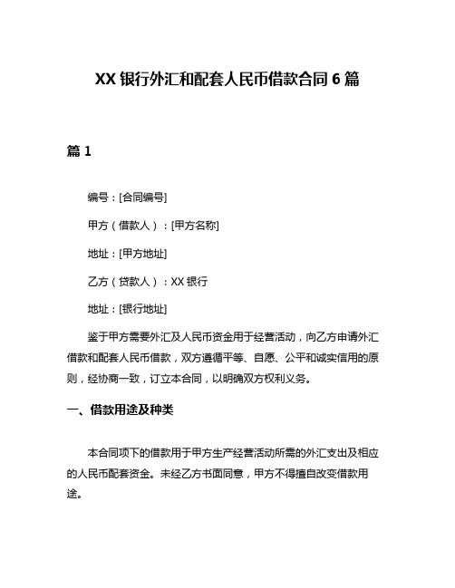 XX银行外汇和配套人民币借款合同6篇