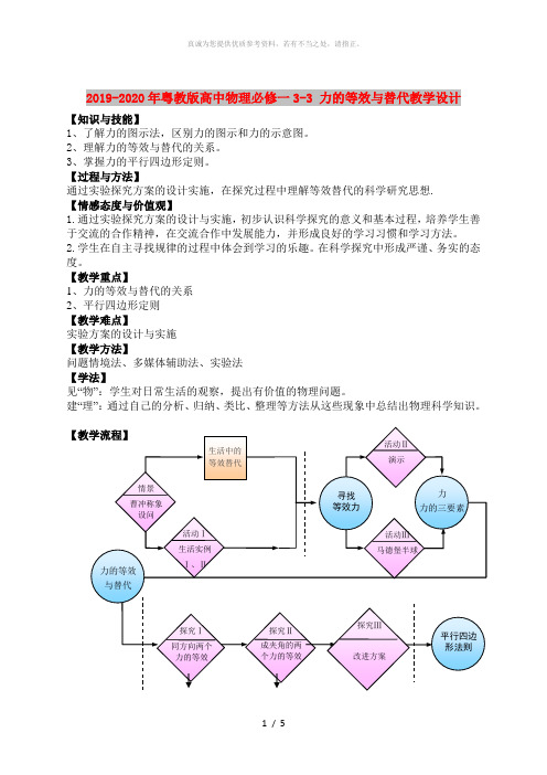 2019-2020年粤教版高中物理必修一3-3 力的等效与替代教学设计