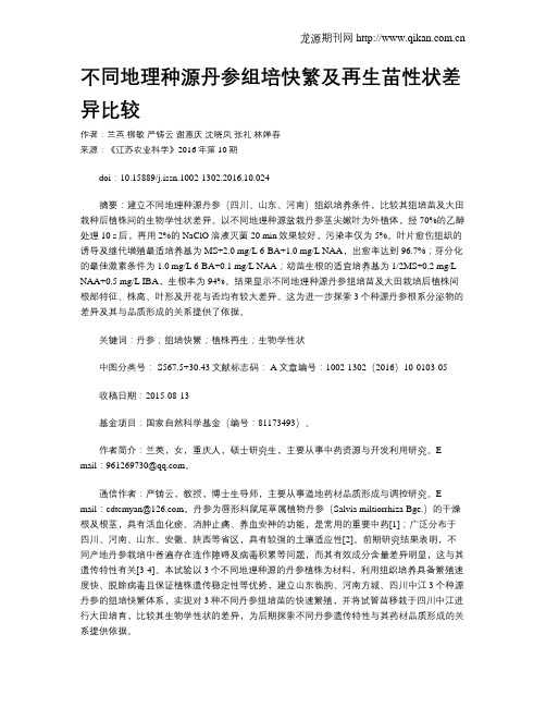 不同地理种源丹参组培快繁及再生苗性状差异比较