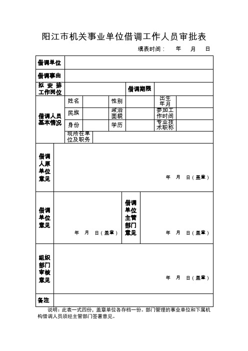 阳江机关事业单位借调工作人员审批表